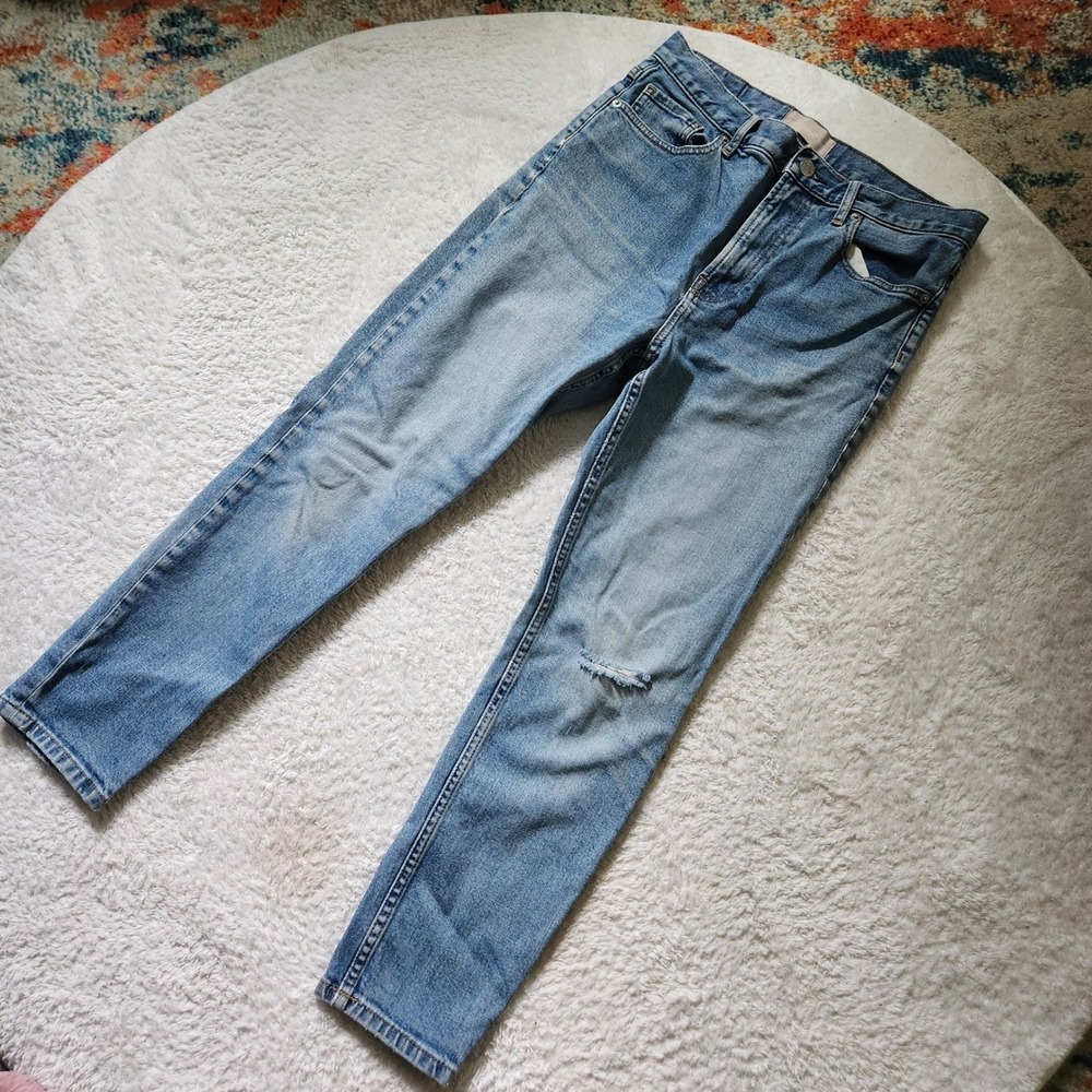 Everlane High Rise Skinny Jeans Light Wash Distressed Denim Blue Size 25 Ankle
